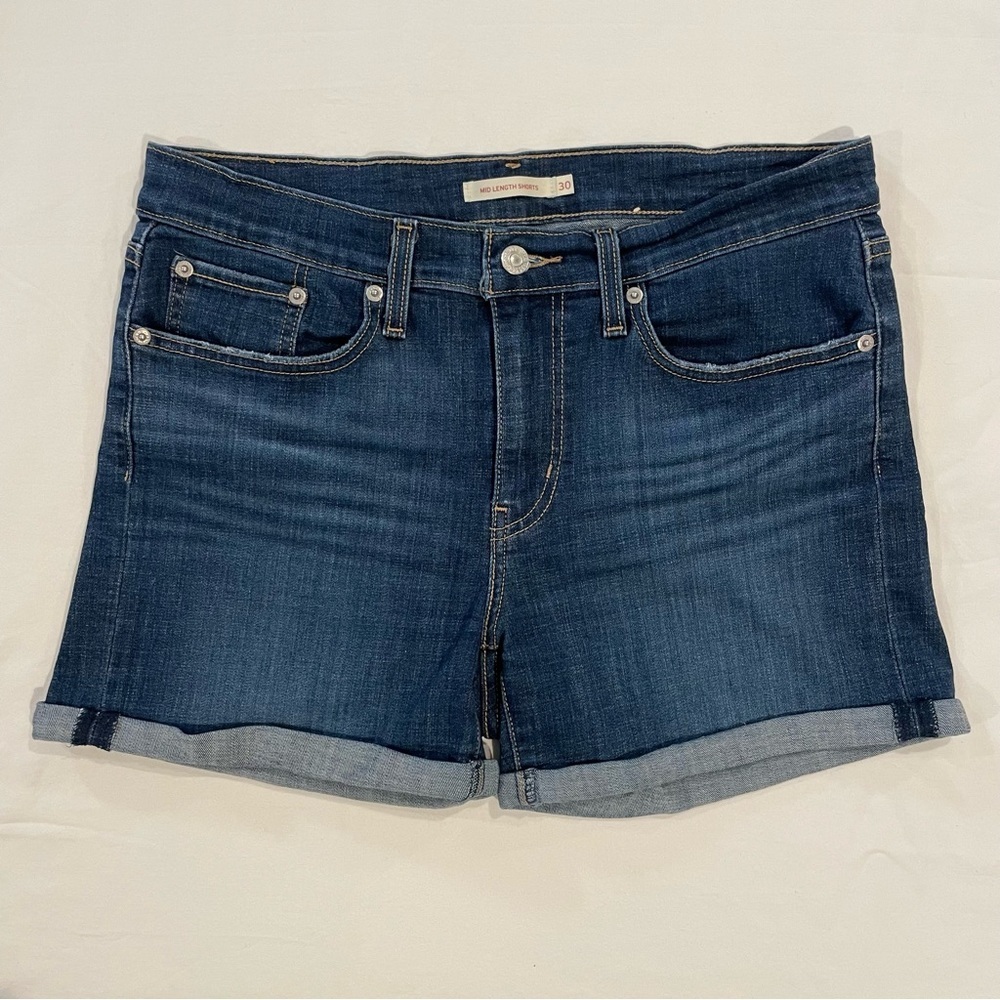 Levis Denim Shorts Womens 10 30 Mid Length Lapis Smile Medium Blue Jeans Cuffed